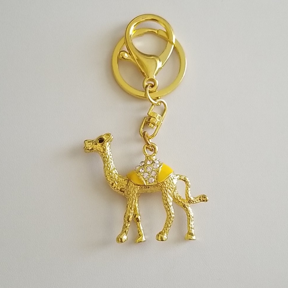 Gold Tone Rhinestone Camel Keychain